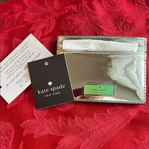 KATE SPADE Bridget Mirror Metallic Slim Card Holder in a Silver Color 4”x3” NWT - Picture 6 of 12